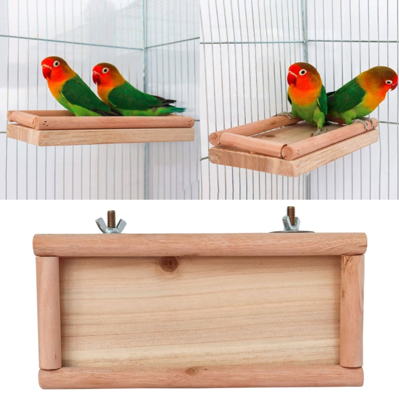 Bird Perch Stand Toy Wood Platform Feeder Exercise Chew Toys for Conure Parakeet Lovebird Hamster Gerbil Rat
